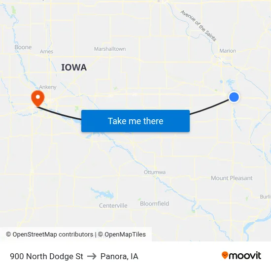 900 North Dodge St to Panora, IA map