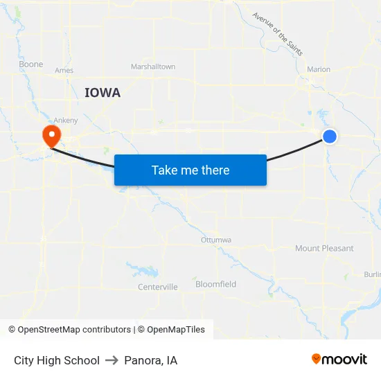 City High School to Panora, IA map