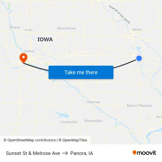 Sunset St & Melrose Ave to Panora, IA map
