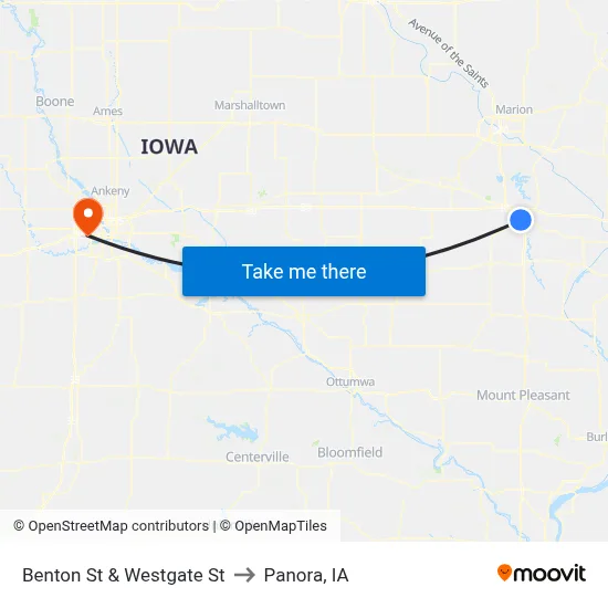 Benton St & Westgate St to Panora, IA map