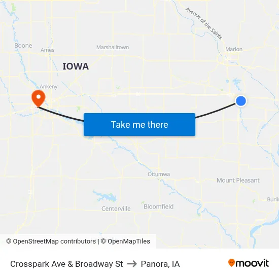 Crosspark Ave & Broadway St to Panora, IA map