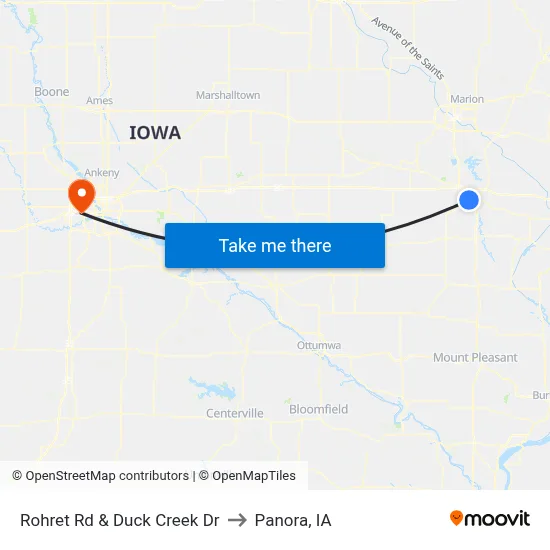 Rohret Rd & Duck Creek Dr to Panora, IA map