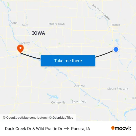 Duck Creek Dr & Wild Prairie Dr to Panora, IA map