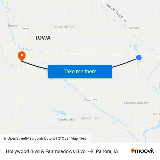 Hollywood Blvd & Fairmeadows Blvd to Panora, IA map