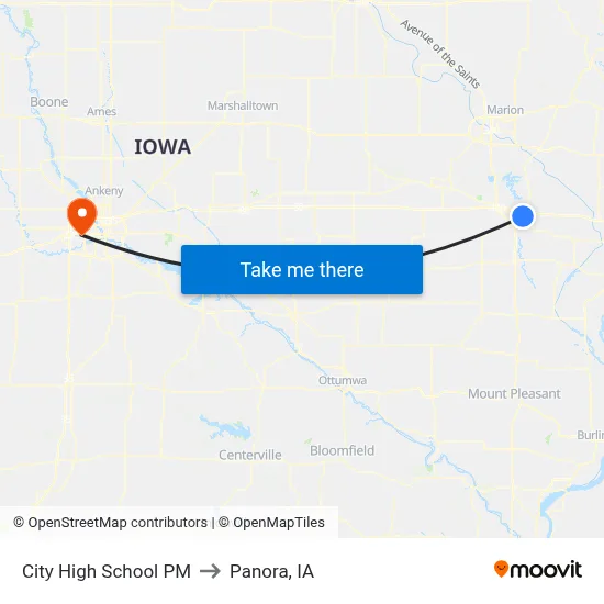 City High School PM to Panora, IA map