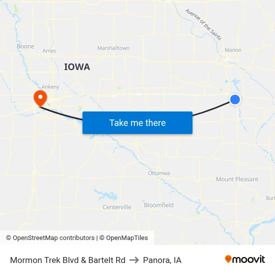 Mormon Trek Blvd & Bartelt Rd to Panora, IA map