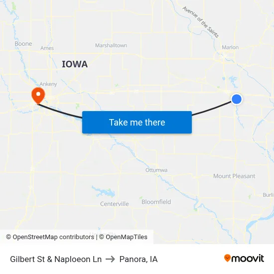 Gilbert St & Naploeon Ln to Panora, IA map