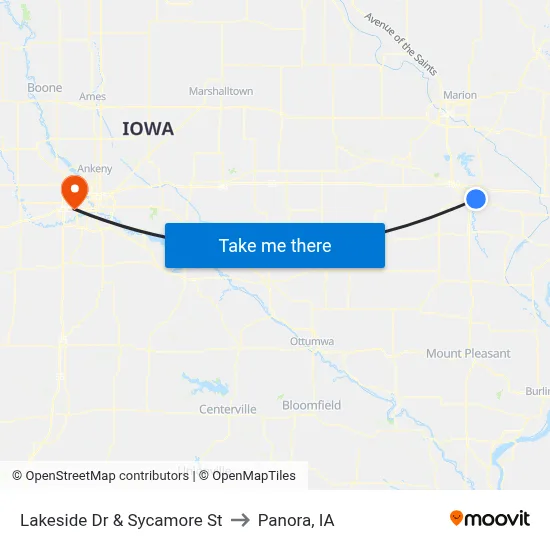 Lakeside Dr & Sycamore St to Panora, IA map