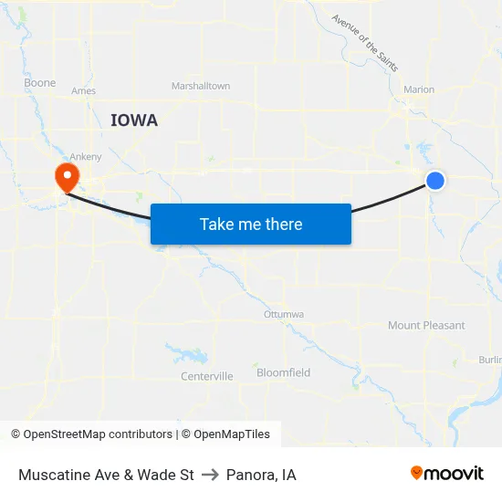 Muscatine Ave & Wade St to Panora, IA map