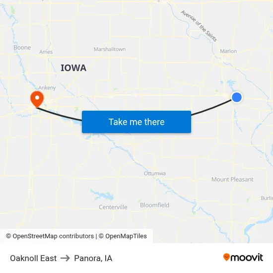 Oaknoll East to Panora, IA map