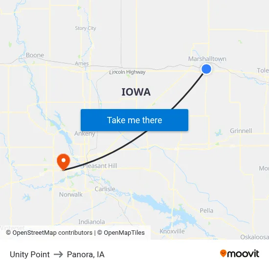 Unity Point to Panora, IA map