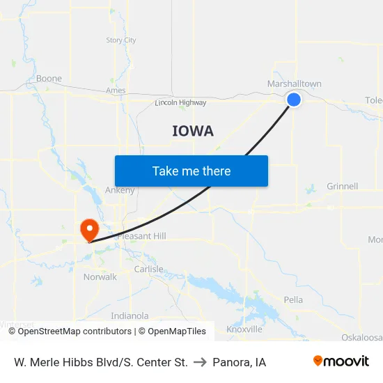 W. Merle Hibbs Blvd/S. Center St. to Panora, IA map