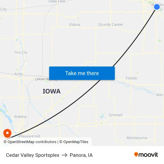 Cedar Valley Sportsplex to Panora, IA map