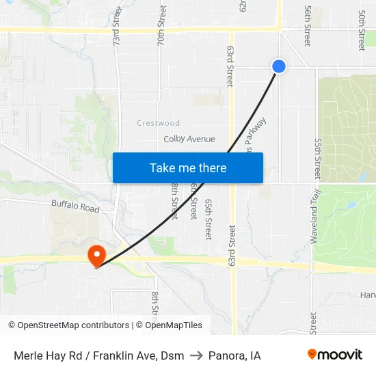 Merle Hay Rd / Franklin Ave, Dsm to Panora, IA map