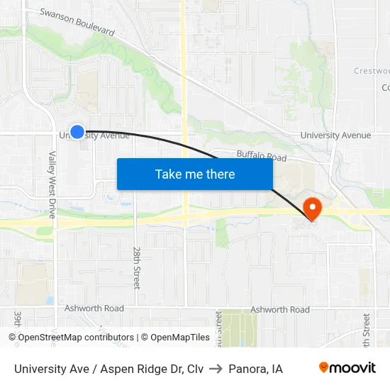 University Ave / Aspen Ridge Dr, Clv to Panora, IA map
