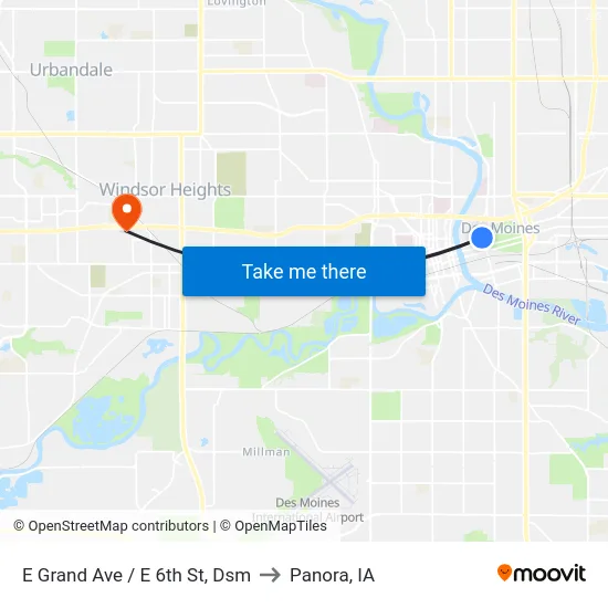 E Grand Ave / E 6th St, Dsm to Panora, IA map