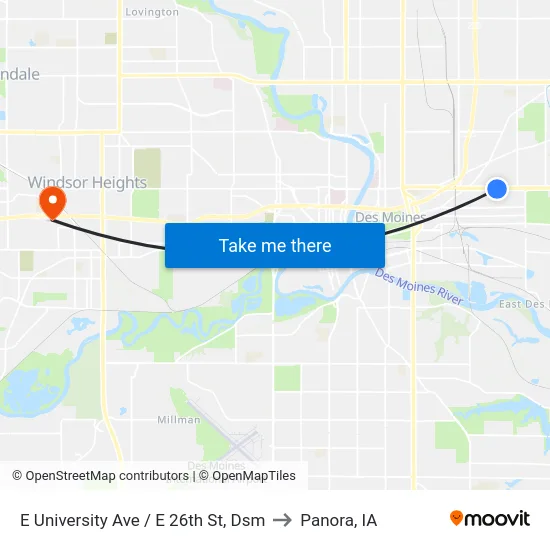E University Ave / E 26th St, Dsm to Panora, IA map