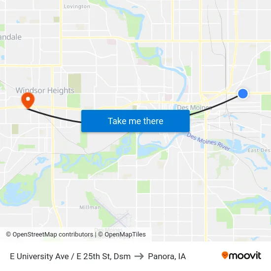 E University Ave / E 25th St, Dsm to Panora, IA map