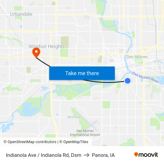 Indianola Ave / Indianola Rd, Dsm to Panora, IA map