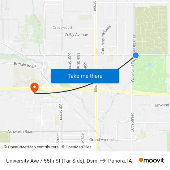 University Ave / 55th St (Far-Side), Dsm to Panora, IA map