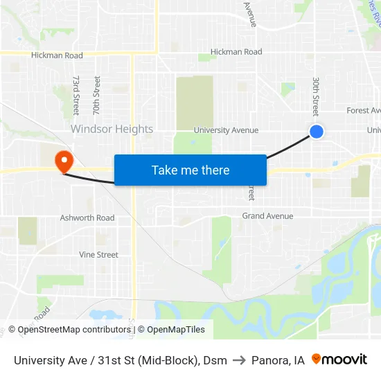 University Ave / 31st St (Mid-Block), Dsm to Panora, IA map