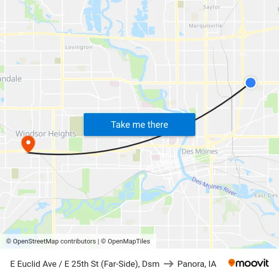 E Euclid Ave / E 25th St (Far-Side), Dsm to Panora, IA map