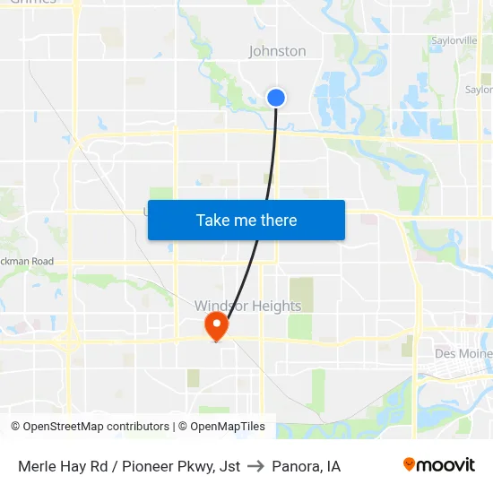 Merle Hay Rd / Pioneer Pkwy, Jst to Panora, IA map