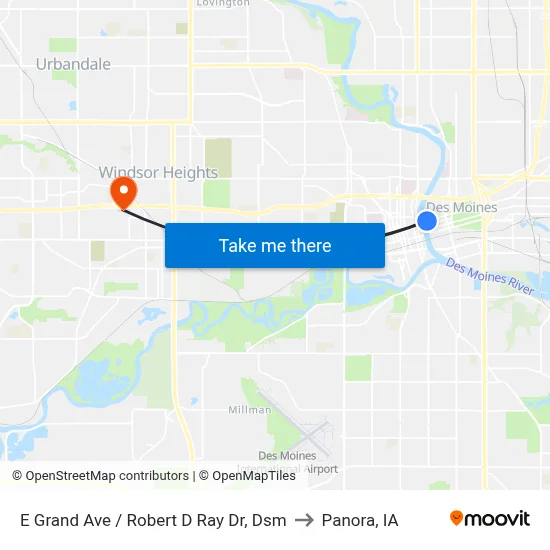 E Grand Ave / Robert D Ray Dr, Dsm to Panora, IA map