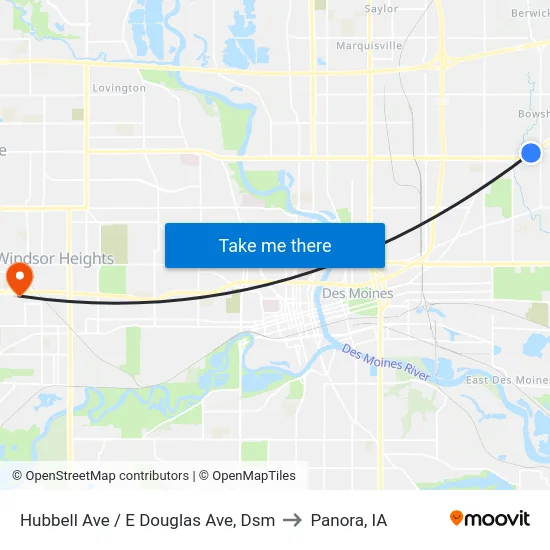 Hubbell Ave / E Douglas Ave, Dsm to Panora, IA map