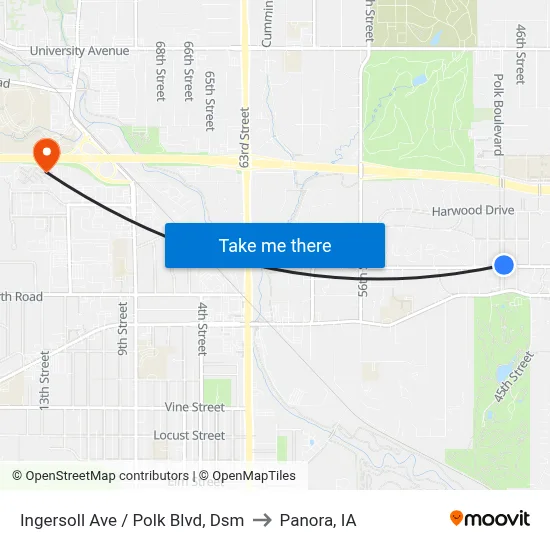 Ingersoll Ave / Polk Blvd, Dsm to Panora, IA map