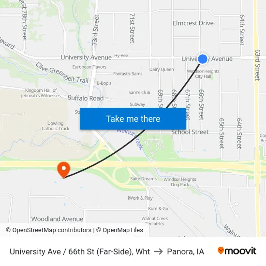 University Ave / 66th St (Far-Side), Wht to Panora, IA map
