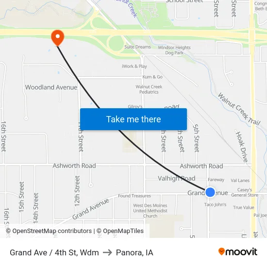 Grand Ave / 4th St, Wdm to Panora, IA map