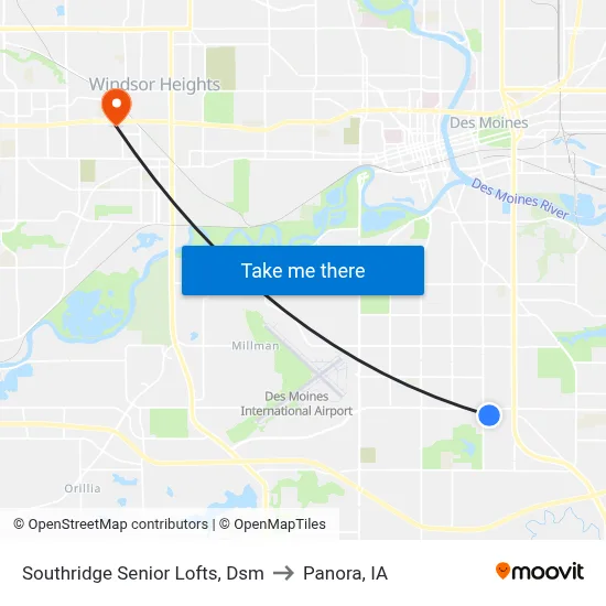 Southridge Senior Lofts, Dsm to Panora, IA map
