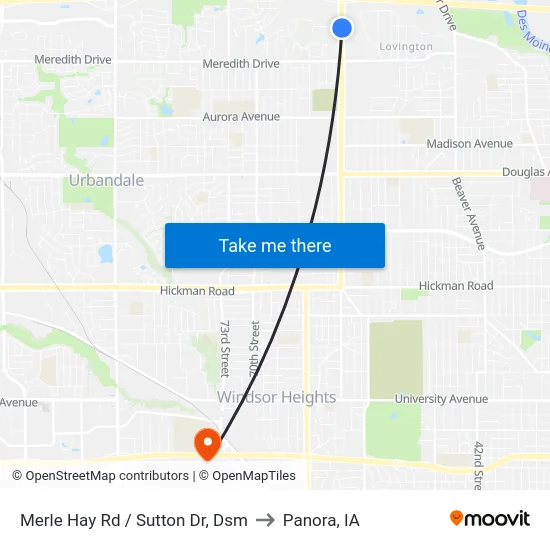 Merle Hay Rd / Sutton Dr, Dsm to Panora, IA map