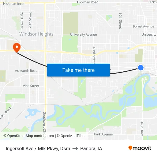 Ingersoll Ave / Mlk Pkwy, Dsm to Panora, IA map