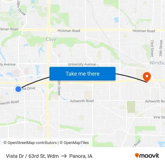 Vista Dr / 63rd St, Wdm to Panora, IA map