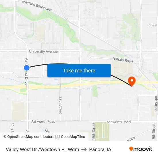 Valley West Dr /Westown Pl, Wdm to Panora, IA map