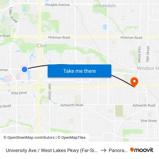 University Ave / West Lakes Pkwy (Far-Side), Wdm to Panora, IA map
