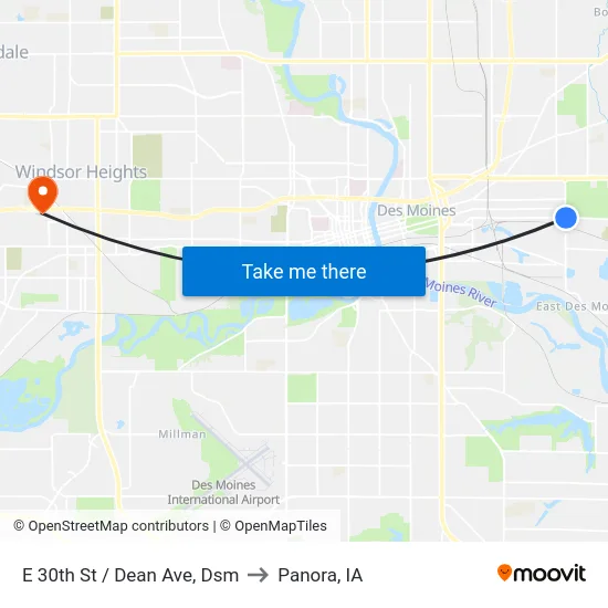 E 30th St / Dean Ave, Dsm to Panora, IA map