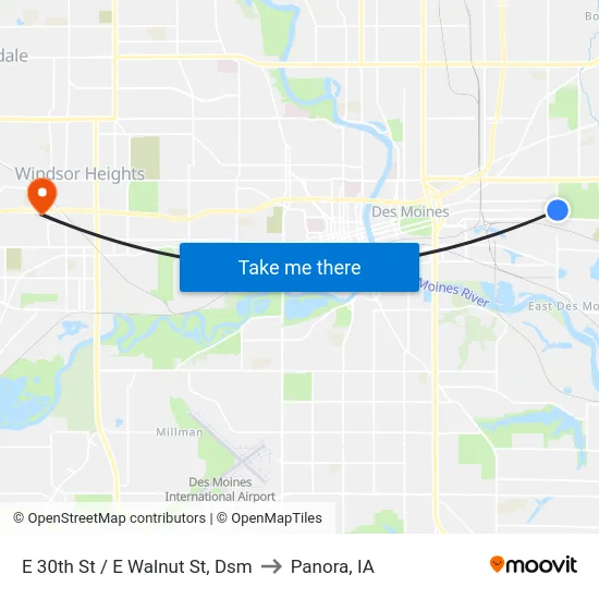 E 30th St / E Walnut St, Dsm to Panora, IA map
