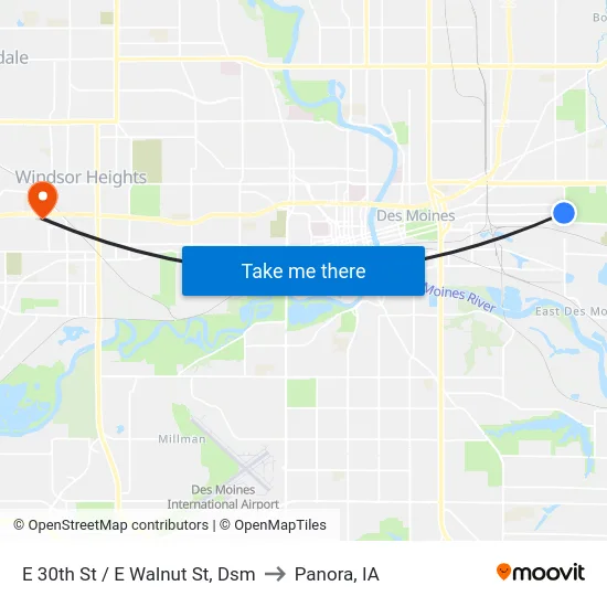 E 30th St / E Walnut St, Dsm to Panora, IA map