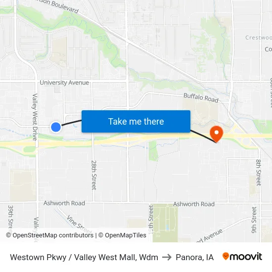 Westown Pkwy / Valley West Mall, Wdm to Panora, IA map