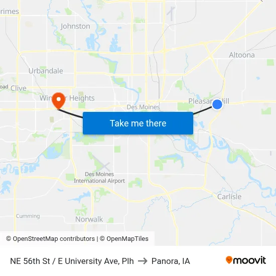 NE 56th St / E University Ave, Plh to Panora, IA map