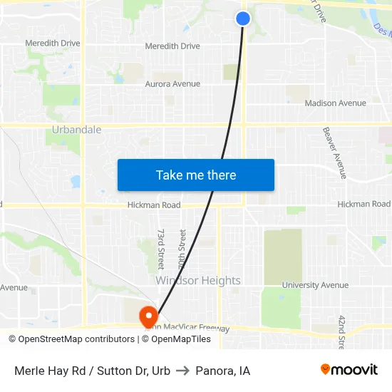 Merle Hay Rd / Sutton Dr, Urb to Panora, IA map