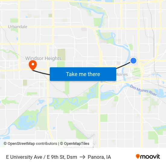 E University Ave / E 9th St, Dsm to Panora, IA map