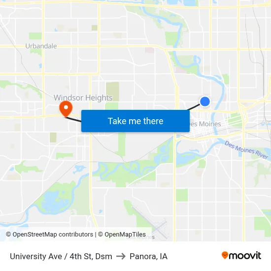 University Ave / 4th St, Dsm to Panora, IA map