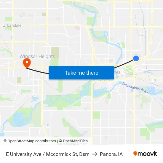 E University Ave / Mccormick St, Dsm to Panora, IA map