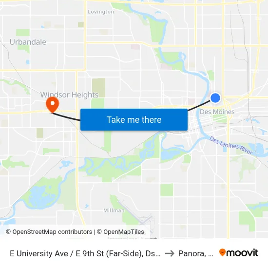 E University Ave / E 9th St (Far-Side), Dsm to Panora, IA map