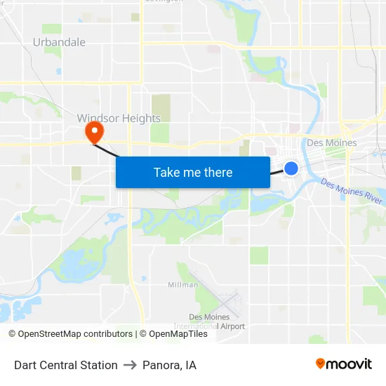Dart Central Station to Panora, IA map