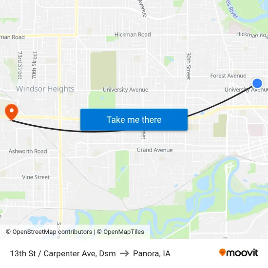 13th St / Carpenter Ave, Dsm to Panora, IA map